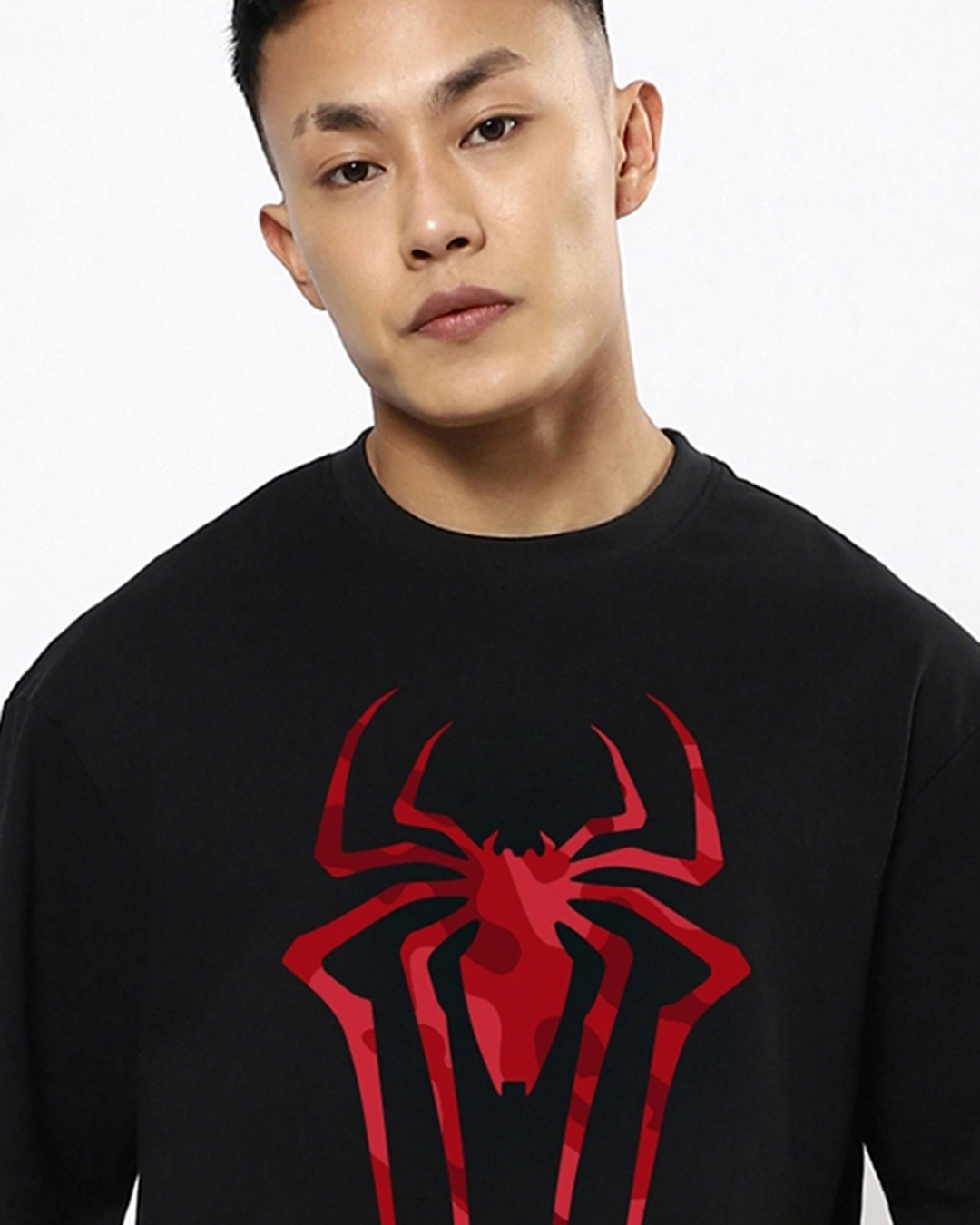 Mans Black Spider Blend Graphic Printed Oversized Tshirt