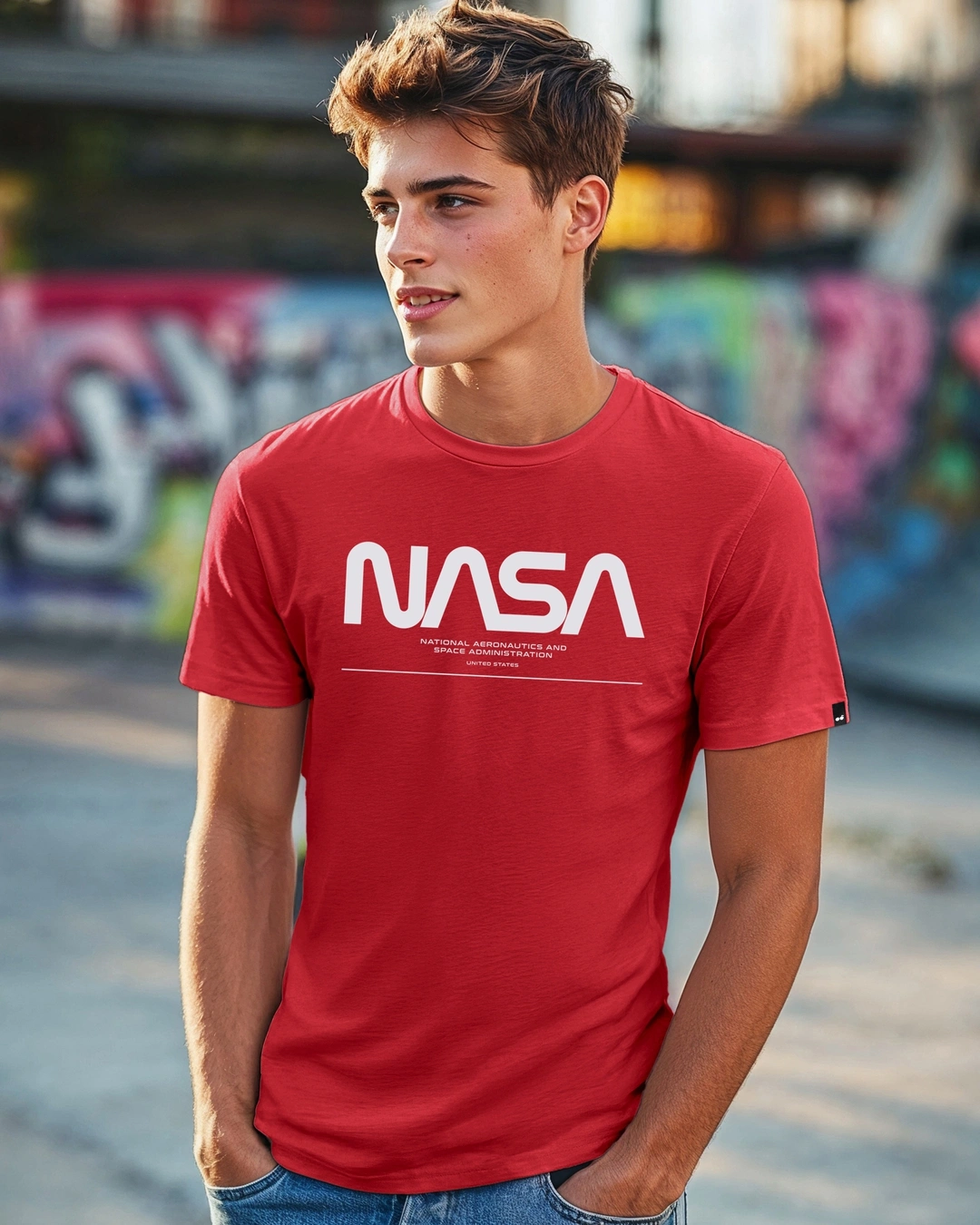 Men's Red Spaced NASA Typography T-shirt